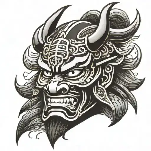 aggressive black japanese samurai mask tattoo design idea