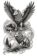 Wolf and Eagle standing back to back tattoo design idea