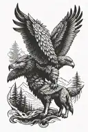 Wolf and Eagle standing back to back tattoo design idea