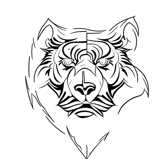 half a sabre tooth tiger and half a wolf face  tattoo design idea