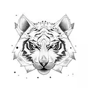 half a sabre tooth tiger face on one side quite cute and half a wolf face on the other side with a clear split  tattoo design idea