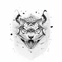 half a sabre tooth tiger face on one side quite cute and half a wolf face on the other side with a clear split  tattoo design idea