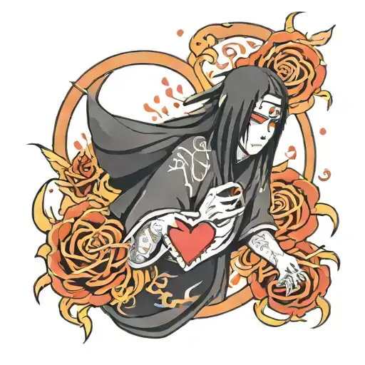 Itachi with set your heart ablaze  tattoo design idea
