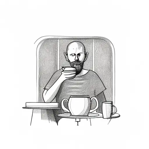 A sketch-style tattoo of a philosopher sitting in a café, lost in thoughts tattoo design idea
