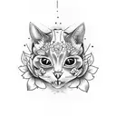 cat skull with flowers tattoo design idea