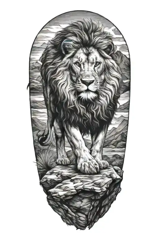 lion standing on a rock tattoo design idea