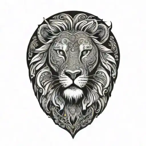 lion standing on a rock blending into traditional polynesian tattoo tattoo design idea