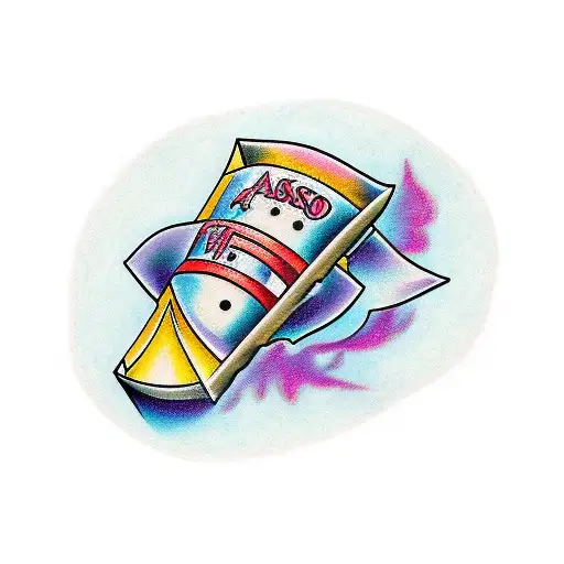 words "Asadones The Arquitect" with purple flames coming out of it tattoo design idea