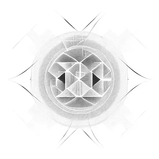A geometric representation of a circuit controller surrounded by sound waves tattoo design idea