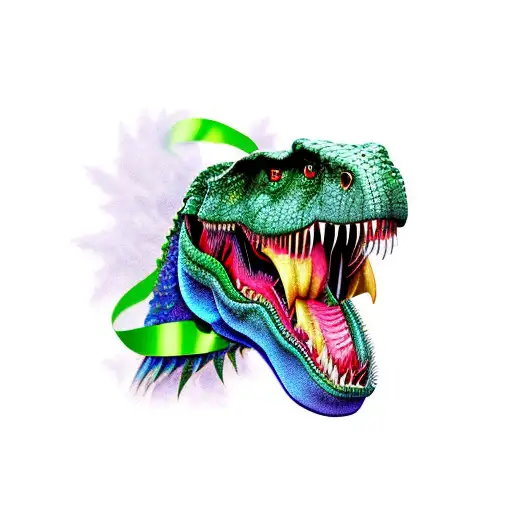trex with green md ribbon tattoo design idea