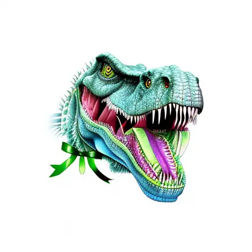 trex with green md ribbon tattoo design idea