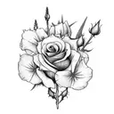 a bunch of wildflowers that include roses, daffodils, gladiolus, holly, hydrangeas. with three dragonflies flying around tattoo design idea