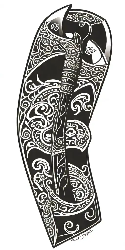 an axe inspired by norse mythology tattoo design idea