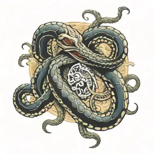 snake fighting octopus tattoo design idea