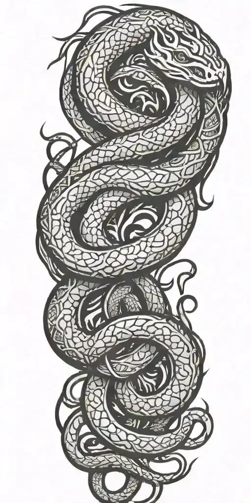 Snake wrapped around viking symbols tattoo design idea