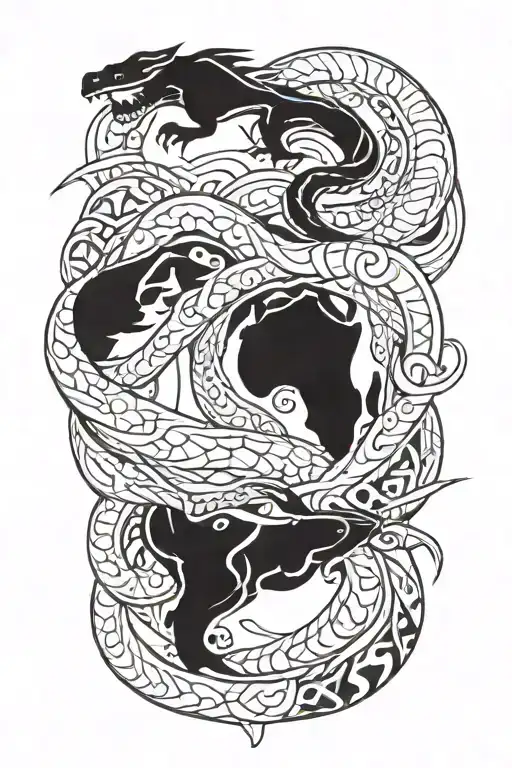 world serpent wrapped around world tattoo design idea