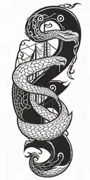 Snake wrapped around viking ship sailing tattoo design idea