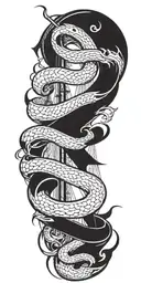 Snake wrapped around viking ship sailing tattoo design idea