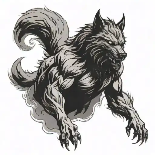 An alpha lycan silhouette emerging from a cloud of smoke coming tattoo design idea