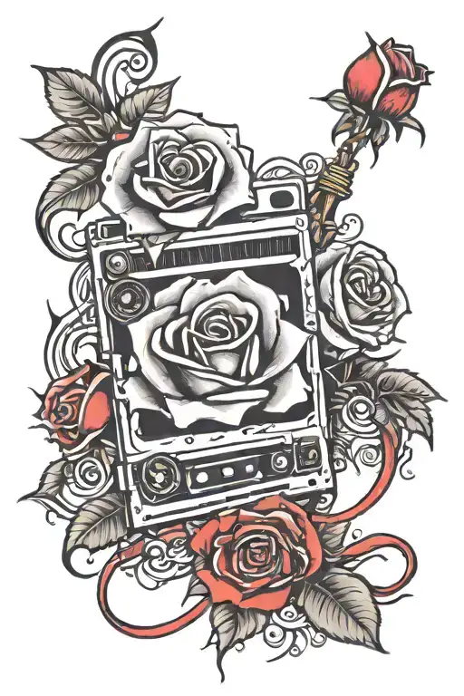 red rose music tape wrapped tattoo design idea