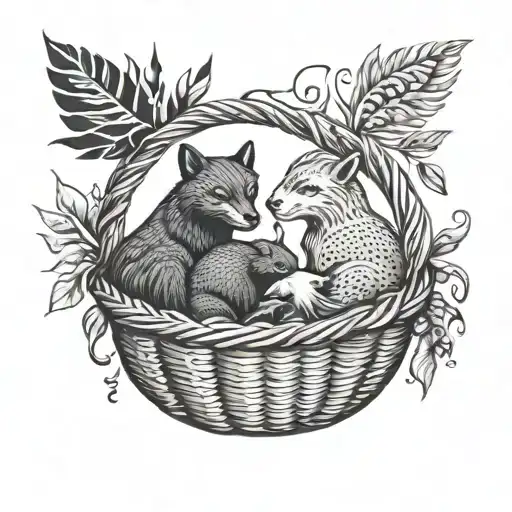 A basket weaving pattern with hidden animal silhouettes tattoo design idea