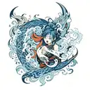 Anime stylized, gothic, blue, magic, fire, ice, etheral, tattoo design idea