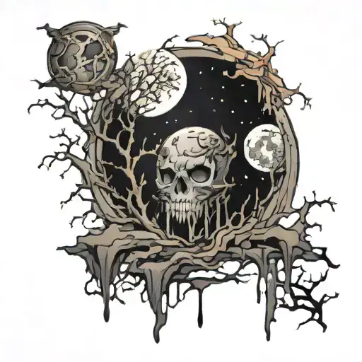crumbling moon tattoo design idea