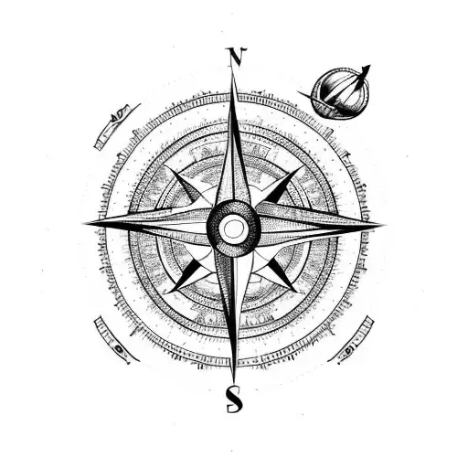compass with planets in between tattoo design idea
