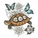 turtle and butterfly and lotus flower tattoo design idea