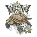 turtle and butterfly and lotus flower tattoo design idea