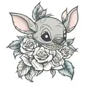 happy Stich with around roses  tattoo design idea