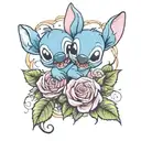 happy Stich with around roses  tattoo design idea