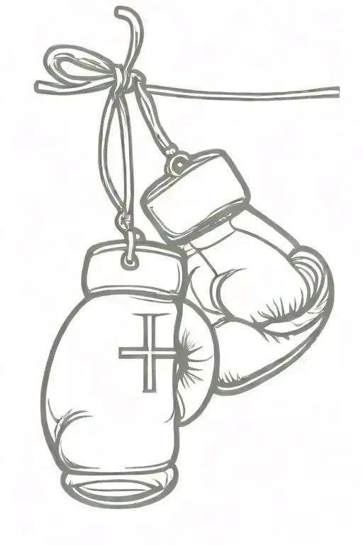 Cross with boxing gloves hanging from it tattoo design idea