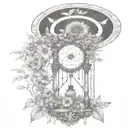 An hourglass moon dream catcher filled with sunflowers  and butterflies Queen Anne's lace nature tears tattoo design idea