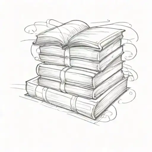 A sketch of a stack of books with a glowing light shining from within, representing the wisdom and knowledge gained through reading tattoo design idea