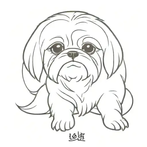 small shih Tzu with loki name written tattoo design idea