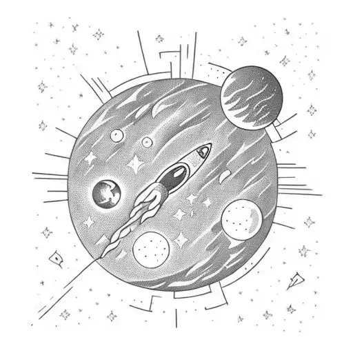 a hand reaching out of space grabbing a planet surrounded by stars tattoo design idea