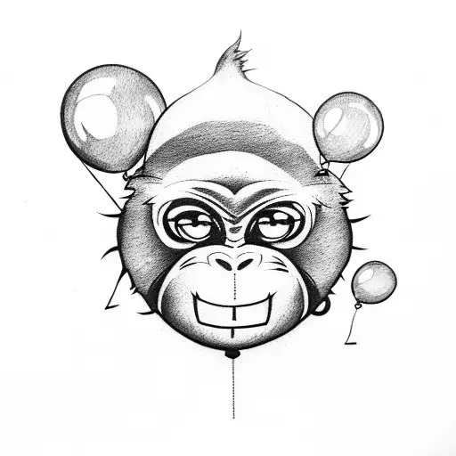 monkey with balloon tattoo design idea