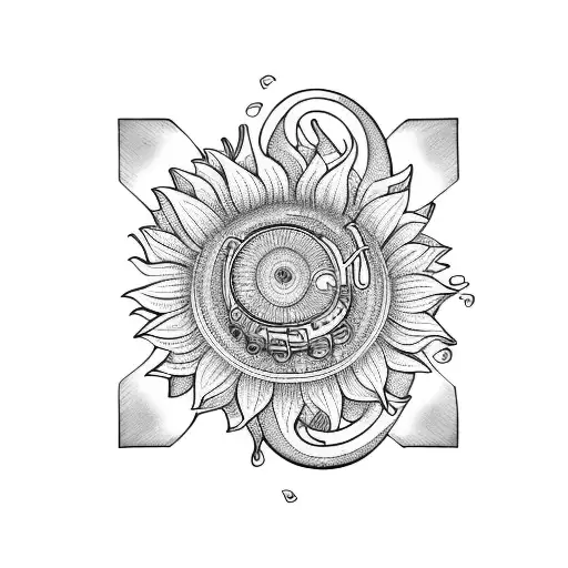 Baritone Saxophone wrapped with Sunflower tattoo design idea