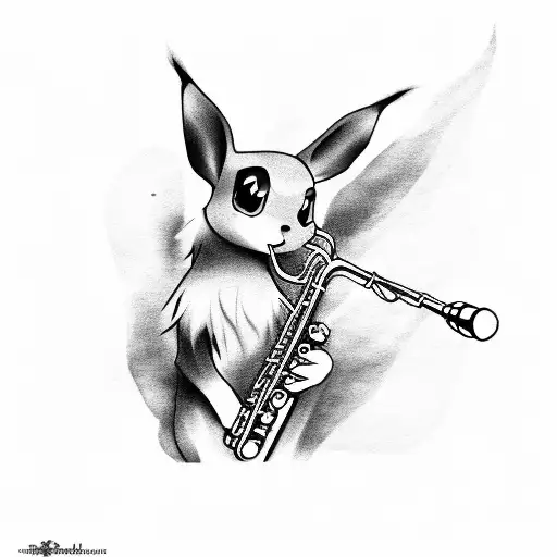eevee playing saxophone tattoo design idea