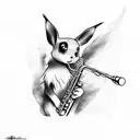 eevee playing saxophone tattoo design idea