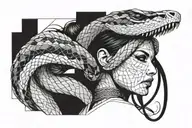 Snake wrapped around blindfolded womens neck  tattoo design idea