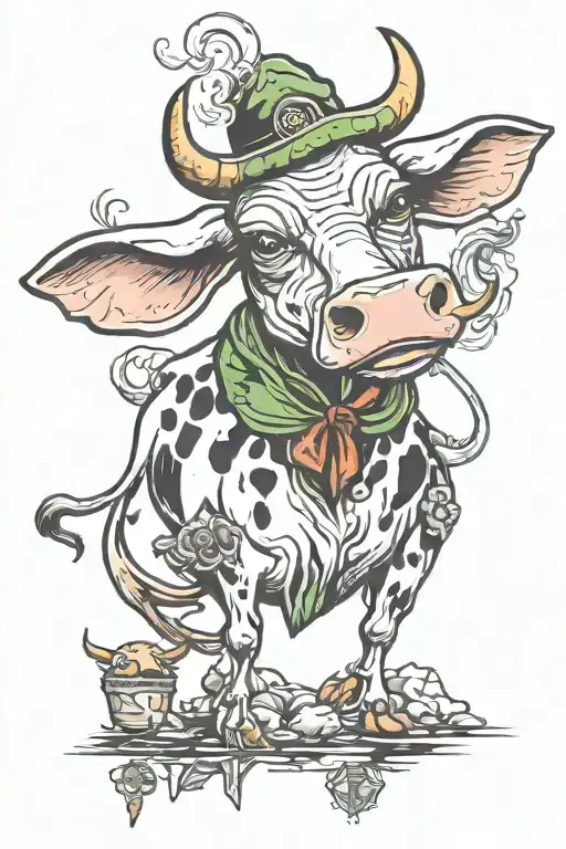 cow abducting and alien smoking a joint  tattoo design idea
