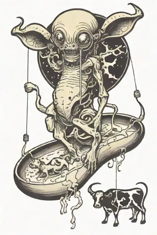 alien being abducted by a cow tattoo design idea