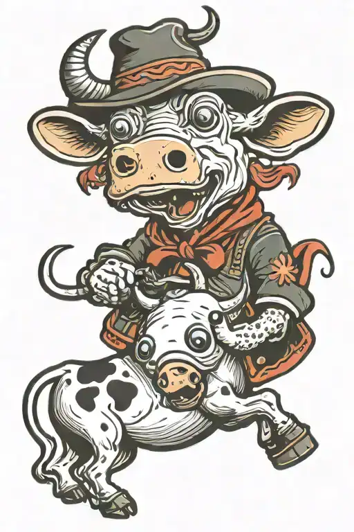 cow abducting an alien  tattoo design idea
