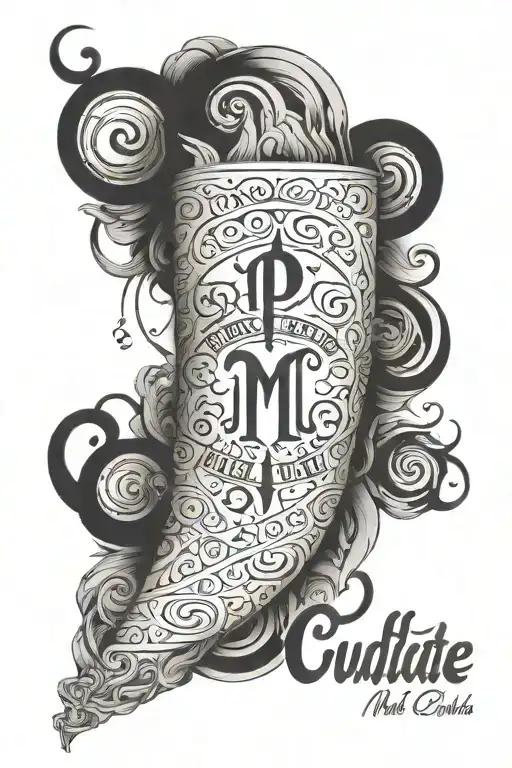 sleeve tatto with the words "PORTATE MAL CUIDATE BIEN"  with a cholo letters style and of Amado Carrillo Fuentes topic tattoo design idea