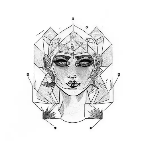 [    "Generate a color oldschool tattoo depicting a female version of Eros with black hair and orange eyes, l tattoo design idea