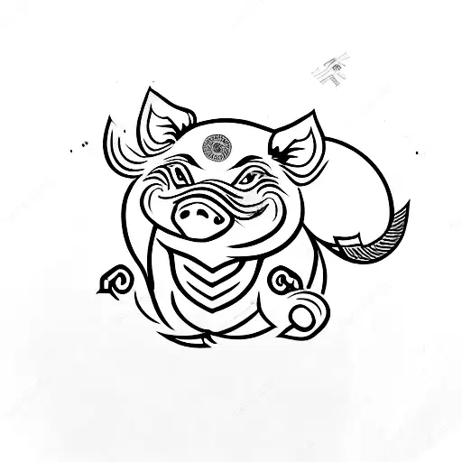 year of the pig symbol with chinese golden coin frame tattoo design idea
