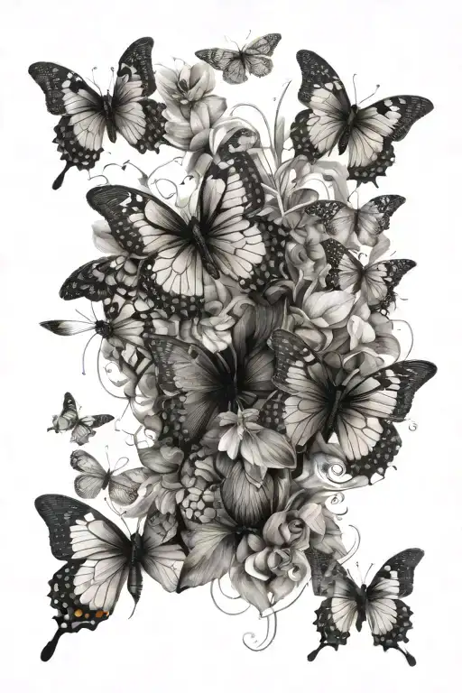 A collage of butterflies in various stages of metamorphosis, symbolizing growth and transformation, with water elements  tattoo design idea