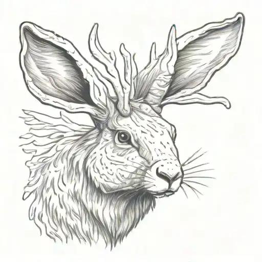 jackalope head facing forward tattoo design idea
